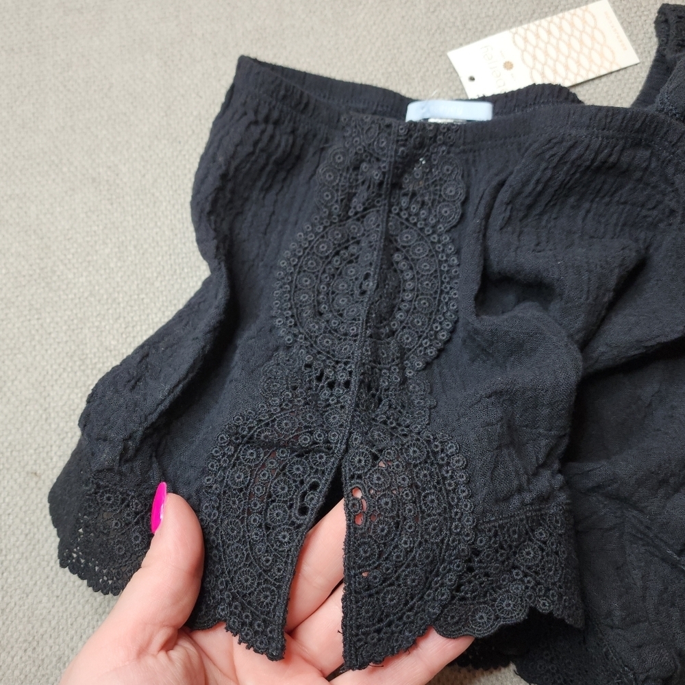 NWT Eberjey Crochet Trim Black Frankie Sol‎ Shorts Coverup Lingerie Cotton M/L - Picture 2 of 12